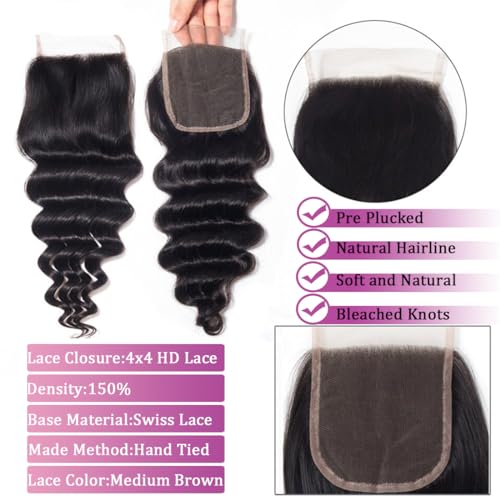 Brazilian Loose Deep Wave Human Hair Bundles with 4X4 Closure 10 12 14 Inch - Image 4