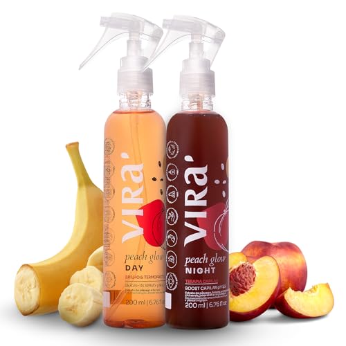 Brazilian Peach Glow Day & Night Leave-in and Tonic Set - Hair Growth Stimulation - Anti Hair Loss & Anti-Frizz Treatment - Oil Control - Deep Moisturizing - Clean Beauty - 2 x 6.76 fl oz