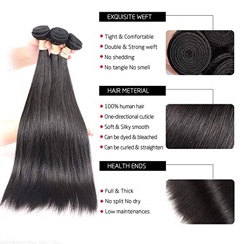 Brazilian Virgin Straight Hair 4 Bundles 100% Unprocessed Human Hair Bundles Straight Hair Extensions Double Strong Weft (18/20/22/24 Inch, Straight Hair) - Image 2