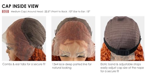 Brennans Ginger Burnt Orange Human Hair Wig Water Wave Lace Front Wigs 22 Inch Deep Wave Glueless Wigs Human Hair for Black Women Pre Plucked 13x4 Lace Frontal Wigs Brazilian Human Wigs 180% Density - Image 6