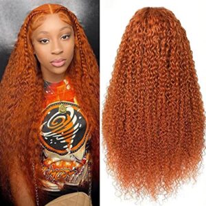 Brennans Ginger Burnt Orange Human Hair Wig Water Wave Lace Front Wigs 22 Inch Deep Wave Glueless Wigs Human Hair for Black Women Pre Plucked 13x4 Lace Frontal Wigs Brazilian Human Wigs 180% Density
