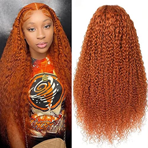 Brennans Ginger Burnt Orange Human Hair Wig Water Wave Lace Front Wigs 22 Inch Deep Wave Glueless Wigs Human Hair for Black Women Pre Plucked 13x4 Lace Frontal Wigs Brazilian Human Wigs 180% Density