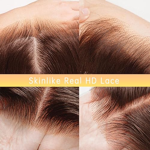 Brown Boby Wave Lace Front Wig Human Hair 13X4 Transparent HD Lace Frount Wigs For Women Chocolate Auburn Colored Wig 150% Density Brazilian Virgin Human Hair Pre Plucked with Baby Hair 18 Inch - Image 4