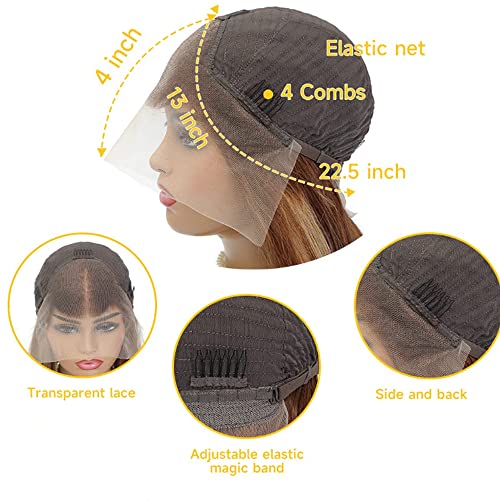 Brown Boby Wave Lace Front Wig Human Hair 13X4 Transparent HD Lace Frount Wigs For Women Chocolate Auburn Colored Wig 150% Density Brazilian Virgin Human Hair Pre Plucked with Baby Hair 18 Inch - Image 7