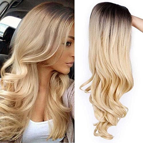 Brown Brazilian Wavy Wigs for Women Long Water Wavy Wig Bleached Knots No Lace Closure Full Wig Human Hair Natural Looking Hair Heat Resistant Wig Cosplay Daily Party (Blonde, 24'')