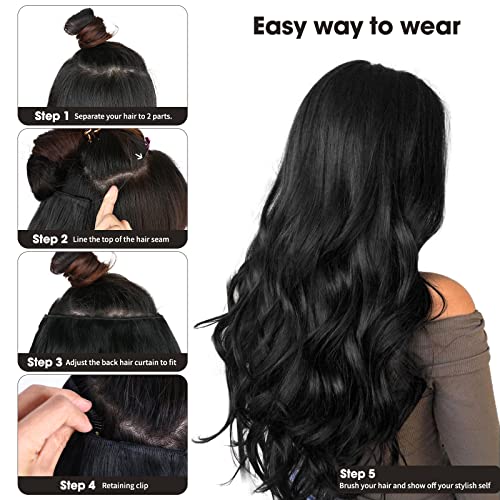 Dark Brown Wavy Invisible Wire Hair Extensions 20 Inch with Adjustable Headband and Clips - Image 6