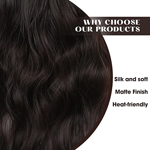 Dark Brown Wavy Invisible Wire Hair Extensions 20 Inch with Adjustable Headband and Clips - Image 4