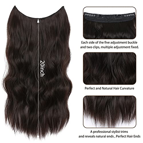 Dark Brown Wavy Invisible Wire Hair Extensions 20 Inch with Adjustable Headband and Clips - Image 3