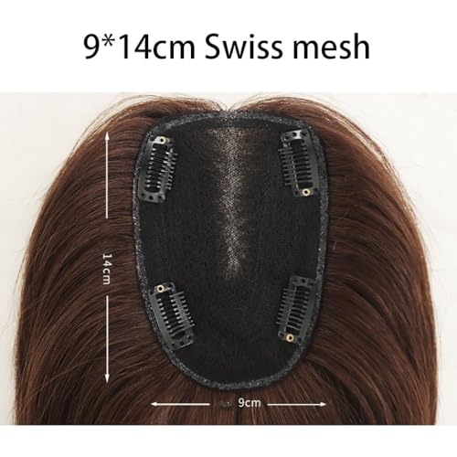 Brown Hair Toppers With Bangs 100% Real Human Hair Toupee Clip In Topper Hair Extensions 9x14cm Mesh Base Hair Pieces For Thinning Hair,Hair Loss,Gray Hair Wiglets (Size : 25cm) - Image 3