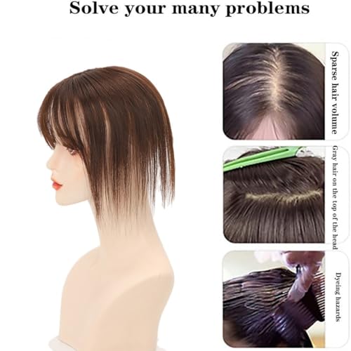 Brown Hair Toppers With Bangs 100% Real Human Hair Toupee Clip In Topper Hair Extensions 9x14cm Mesh Base Hair Pieces For Thinning Hair,Hair Loss,Gray Hair Wiglets (Size : 25cm) - Image 5