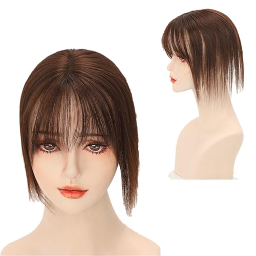 Brown Hair Toppers With Bangs 100% Real Human Hair Toupee Clip In Topper Hair Extensions 9x14cm Mesh Base Hair Pieces For Thinning Hair,Hair Loss,Gray Hair Wiglets (Size : 25cm)