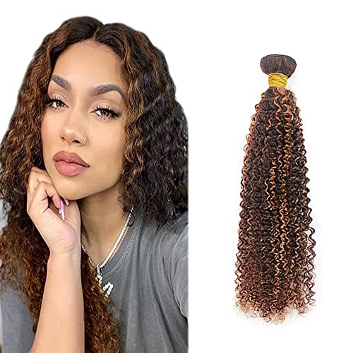 Brown Highlight Bundles Brown Bundles Kinky Curly Bundles Ombre Human Hiar Bundles 1 Bundle Brown Mix Medium Auburn Bundles 100% Brazilian Remy Hair Bundles Sew in Piano Color 10 Inch