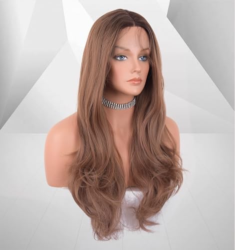 22 Inch Brown Ombre Wavy Synthetic Lace Front Wig for Afros, Middle Part - Image 4