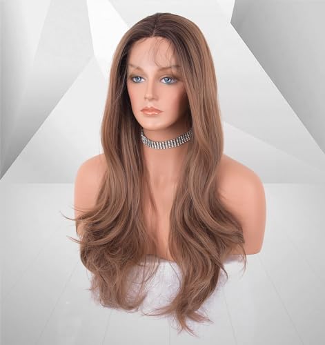 22 Inch Brown Ombre Wavy Synthetic Lace Front Wig for Afros, Middle Part - Image 3
