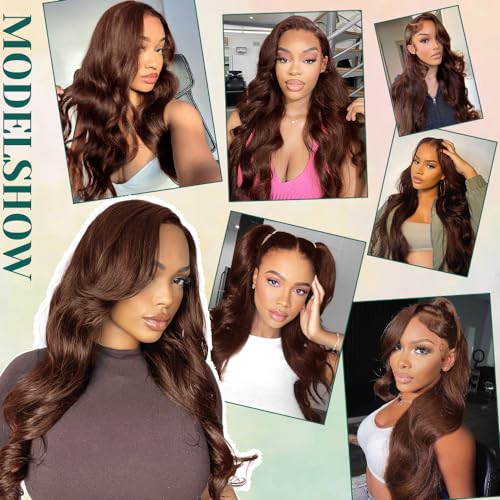 Brown Wear and Go Glueless Wigs Human Hair Pre Cut 24 Inch 13x4 HD Lace Front Wig Chocolate Brown Body Wave Wig Pre Plucked with Baby Hair #4 Dark Brown Lace Closure Wigs 150 Density for Women - Image 7
