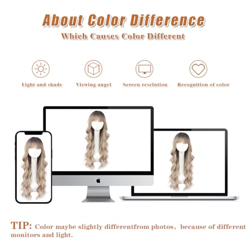 Brown Wig with Bangs Long Wavy Wig with Dark Roots for Women Curly Wavy Wig Synthetic Fiber Natural Looking Hair Replacement Wig for Daily Cosplay Party Use 26 Inches - Image 3