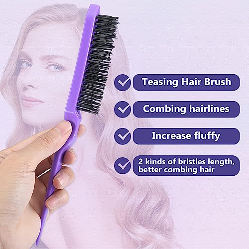 BRUSHZOO Hair Brush with Hair Styling Comb Set, Detangling Hair Brushes for Women Men Kids Curly Hair, HairBrush Set with Detangler Brush Teasing Hair Brush Rat Tail Comb Edge Brush (Purpe) - Image 3