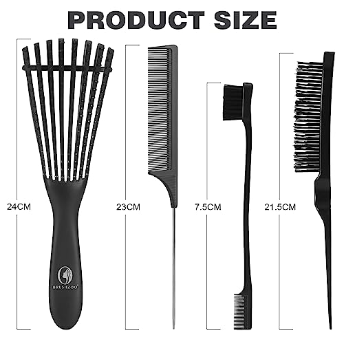 BRUSHZOO Hair Brush with Hair Styling Comb Set, Detangling Hair Brushes for Women Men Kids Curly Hair, HairBrush Set with Detangler Brush Teasing Hair Brush Rat Tail Comb Edge Brush (Purpe) - Image 7