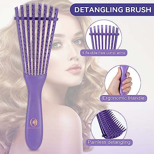 BRUSHZOO Hair Brush with Hair Styling Comb Set, Detangling Hair Brushes for Women Men Kids Curly Hair, HairBrush Set with Detangler Brush Teasing Hair Brush Rat Tail Comb Edge Brush (Purpe) - Image 2