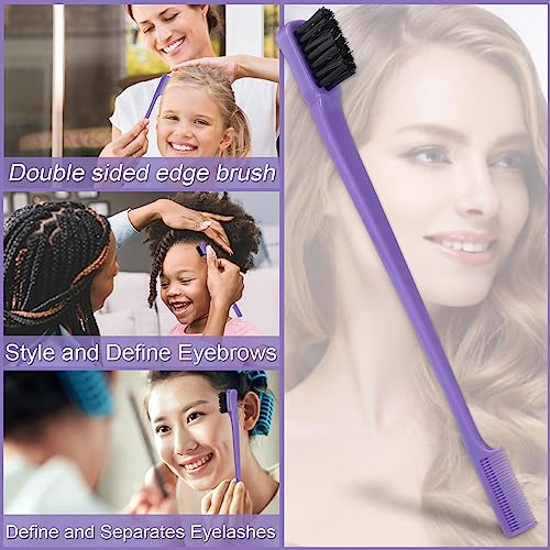 BRUSHZOO Hair Brush with Hair Styling Comb Set, Detangling Hair Brushes for Women Men Kids Curly Hair, HairBrush Set with Detangler Brush Teasing Hair Brush Rat Tail Comb Edge Brush (Purpe) - Image 5