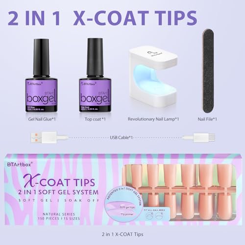 BTArtbox 150 Piece Nude Soft Gel Nail Kit with Glue Gel and Top Coat - Image 7