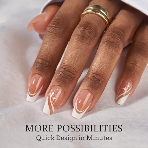 BTArtbox XCOATTIPS 5 Style Pre-Designed Swirl Short Coffin Gel Fake Nails Ultra Fit French Tips 24ct - Image 9