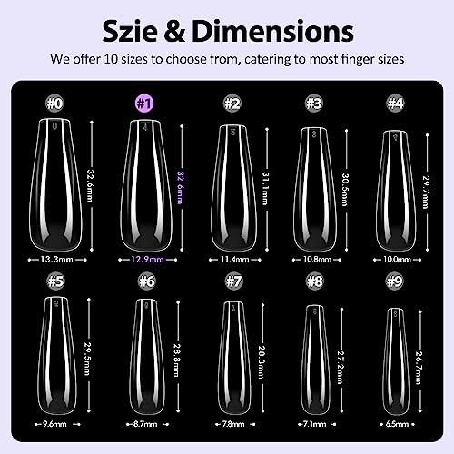 BTArtboxnails Acrylic Nail Tips, No.1 Clear Long Coffin Nail Tips Ballerina Fake Nails Full Cover Artificial Nails Refill Pack for Salon and Home DIY Nail Art 200Pcs - Image 6
