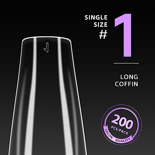 BTArtboxnails Acrylic Nail Tips, No.1 Clear Long Coffin Nail Tips Ballerina Fake Nails Full Cover Artificial Nails Refill Pack for Salon and Home DIY Nail Art 200Pcs - Image 2