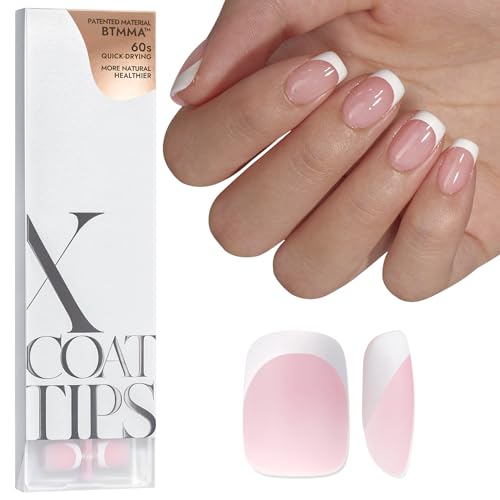 BTArtboxnails French Gel Nail Tips - French Tip Press on Nails Pink Extra Short Square XCOATTIPS Pre-applied Tip Primer & Base Coat, No Need to File Fake Nails for Nail Art DIY Mothers Day Gifts