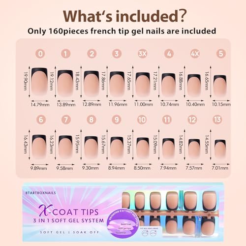 btartboxnails XCOATTIPS French Tip Nails - Short Press on Nails, Square Nail Tips, Soft Gel Nail Tips, Soak Off Acrylic Fake Nails on Nail Extension - Image 6