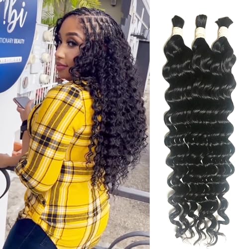 Bulk Hair For Braiding Human Hair No Weft Micro Braids Extension Hair Deep Curly Bulk Virgin Human Hair 18 Inch 1pack (3bundles(150g) Natural Black Color