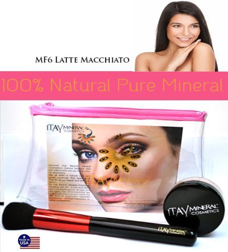 (Bundle of 3 Items) Itay Mineral Foundation Mf-6 Latte Macchiato Md Dark Skin +Powder Brush+bag Luminous, Glowing, Flawless Finish Full Size 9 Gram