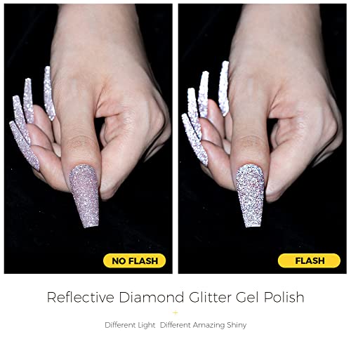 BURANO Reflective Glitter Gel Polish, 12 Colors Holographic Nail Polish Glitter Gel Nails, Soak Off UV Gel Nail Kit with Cuticle Oil Gift UV Lamp Required - Image 4
