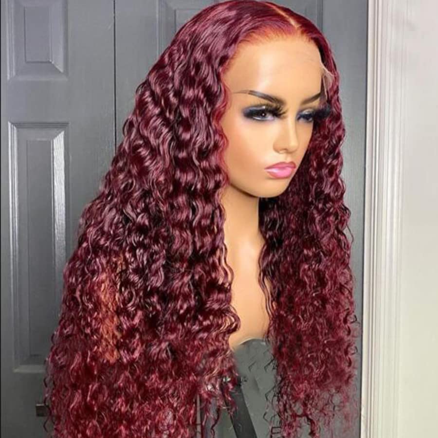 Burgundy 13x4 Lace Front Wig for Black Women 12 Inch Water Wave Curly Hair