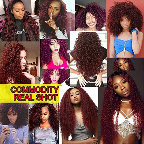 Burgundy Deep Wave Brazilian Human Virgin Hair Weft #99J Deep Curly Hair Bundles with 4x4 Lace Closure Wine Red Human Hair Bundles Double Weft Hair Weave (18 20 22 with 18C, Burgundy/99J) - Image 8