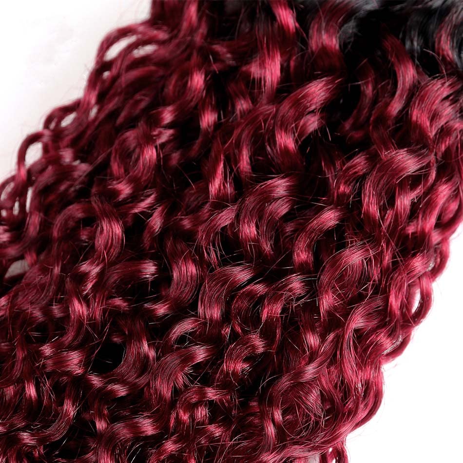 Burgundy Kinky Curly Bundles Human Hair 10 12 14 Inch Unprocessed Brazilian Virgin Hair Two Tone Black Bundles 8A Grade Weave Extensions Hair 1B99J Ombre Burgundy Curly Bundles - Image 7