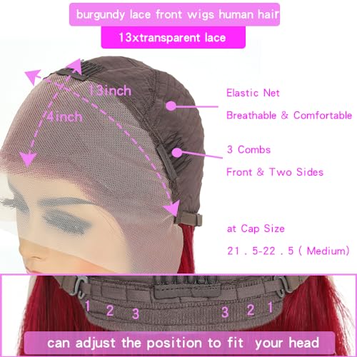 Burgundy Lace Front Wigs Huamn Hair Red Wig Human Hair 13x4 Transparent Lace for Woman 180% Density Pre Plucked with Baby Hair (24Inch) - Image 5