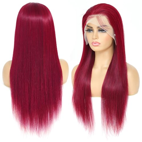 Burgundy Lace Front Wigs Huamn Hair Red Wig Human Hair 13x4 Transparent Lace for Woman 180% Density Pre Plucked with Baby Hair (24Inch) - Image 4