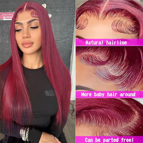 Burgundy Lace Front Wigs Huamn Hair Red Wig Human Hair 13x4 Transparent Lace for Woman 180% Density Pre Plucked with Baby Hair (24Inch) - Image 2