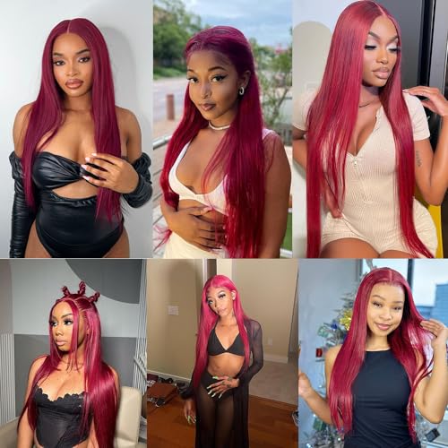 Burgundy Lace Front Wigs Huamn Hair Red Wig Human Hair 13x4 Transparent Lace for Woman 180% Density Pre Plucked with Baby Hair (24Inch) - Image 6