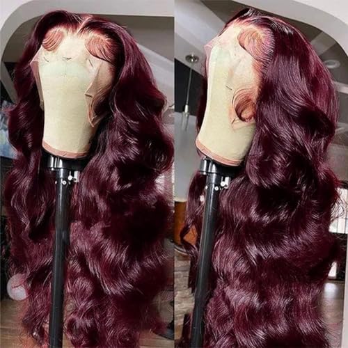 Burgundy Lace Front Wigs Human Hair 99j 13x6 Body Wave Lace Front Wigs Human Hair 180% Density Preplucked Virgin Hair Full and Thick HD Lace Front Wigs Human Hair for Women 28 inch - Image 4
