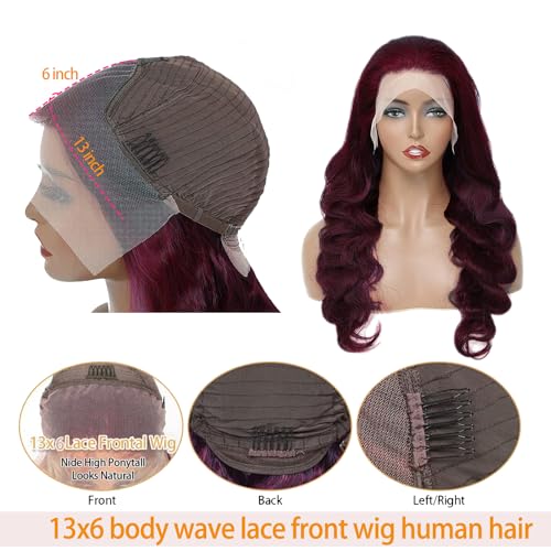 Burgundy Lace Front Wigs Human Hair 99j 13x6 Body Wave Lace Front Wigs Human Hair 180% Density Preplucked Virgin Hair Full and Thick HD Lace Front Wigs Human Hair for Women 28 inch - Image 5