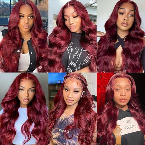 Burgundy Lace Front Wigs Human Hair 99j 13x6 Body Wave Lace Front Wigs Human Hair 180% Density Preplucked Virgin Hair Full and Thick HD Lace Front Wigs Human Hair for Women 28 inch - Image 8