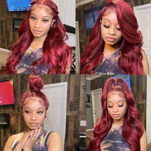 Burgundy Lace Front Wigs Human Hair 99j 13x6 Body Wave Lace Front Wigs Human Hair 180% Density Preplucked Virgin Hair Full and Thick HD Lace Front Wigs Human Hair for Women 28 inch - Image 7