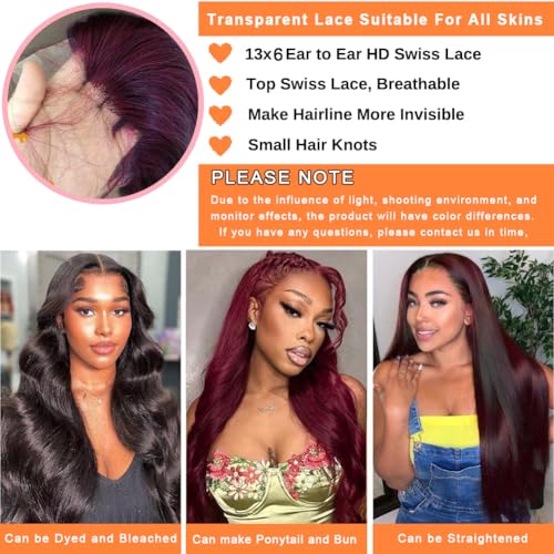 Burgundy Lace Front Wigs Human Hair 99j 13x6 Body Wave Lace Front Wigs Human Hair 180% Density Preplucked Virgin Hair Full and Thick HD Lace Front Wigs Human Hair for Women 28 inch - Image 6