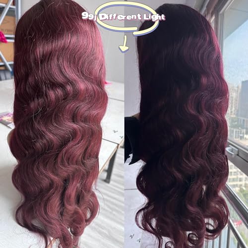 Burgundy Lace Front Wigs Human Hair 99j 13x6 Body Wave Lace Front Wigs Human Hair 180% Density Preplucked Virgin Hair Full and Thick HD Lace Front Wigs Human Hair for Women 28 inch - Image 3