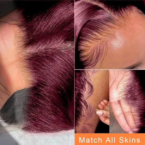 Burgundy Lace Front Wigs Human Hair 99j 13x6 Body Wave Lace Front Wigs Human Hair 180% Density Preplucked Virgin Hair Full and Thick HD Lace Front Wigs Human Hair for Women 28 inch - Image 2