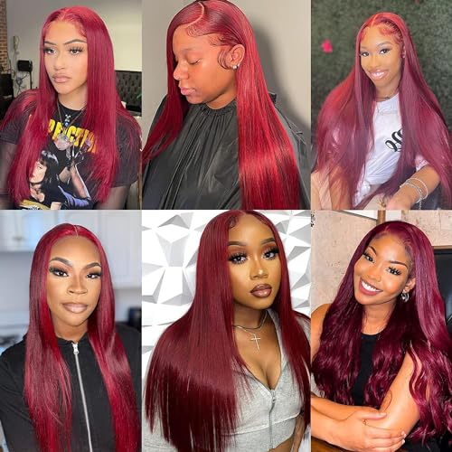 Burgundy Lace Front Wigs Human Hair 99j Straight 13x4 HD Lace Frontal Wigs Human Hair Pre Plucked with Baby Hair Glueless Wigs Wine Red Wig Human Hair 180% Density - Image 6