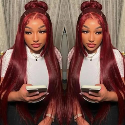 Burgundy Lace Front Wigs Human Hair 99j Straight 13x4 HD Lace Frontal Wigs Human Hair Pre Plucked with Baby Hair Glueless Wigs Wine Red Wig Human Hair 180% Density - Image 2