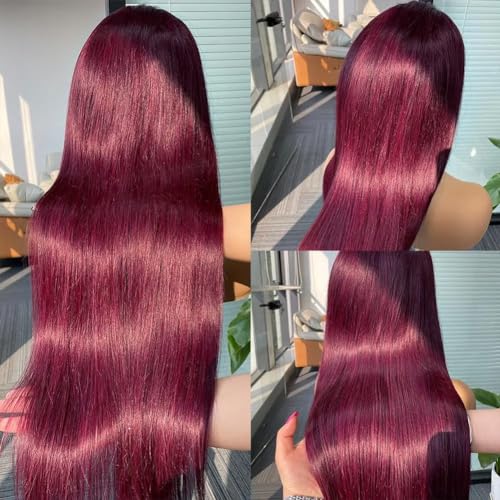 Burgundy Lace Front Wigs Human Hair 99j Straight 13x4 HD Lace Frontal Wigs Human Hair Pre Plucked with Baby Hair Glueless Wigs Wine Red Wig Human Hair 180% Density - Image 4